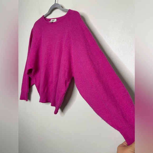 Rafaella VTG Hot Pink Cropped Slouchy Lambwool Rabbit Hair Pullover Sz L Dolman - Picture 5 of 8